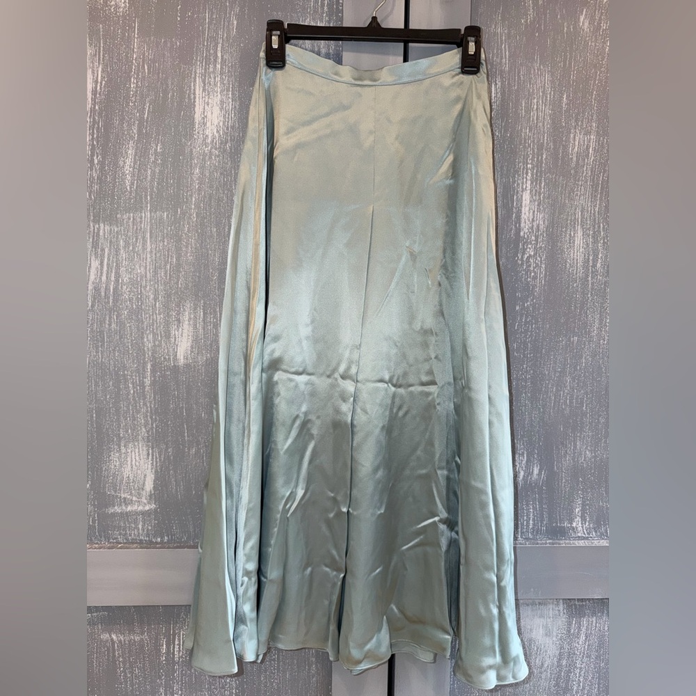 Kate Spade Silk Midi Skirt Mint Green Overlap Slit Size 0 Satin Skirt - Picture 3 of 9